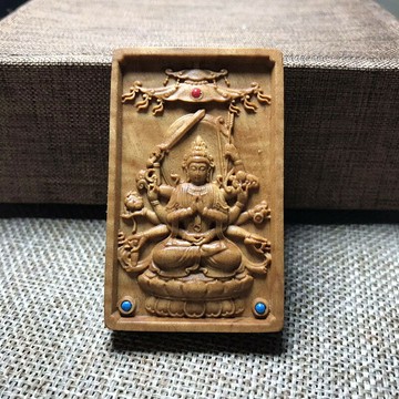 小盒子芭比檀香千手觀音本命佛守護神木質佛像牌子護身符吊墜掛件