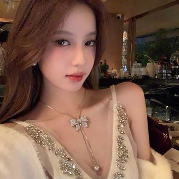 【香氛美人】閃鑽蝴蝶結毛衣鏈 秋冬長款高級項鍊 吊墜 項鏈 香氛