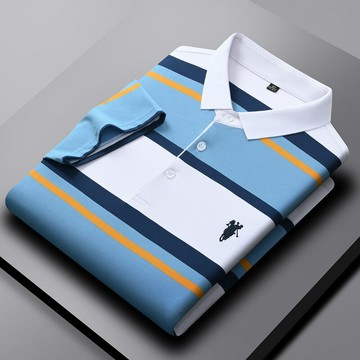 【新款熱賣】夏季新款純棉條紋輕商務短袖翻領POLO衫中年爸爸裝上衣服男