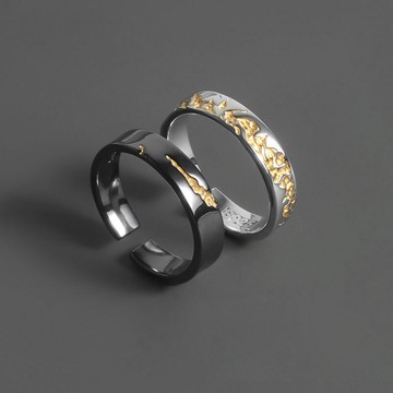 S925純銀鎏金戒指男高級感百搭輕奢小眾設計感銀戒潮不掉色可調節