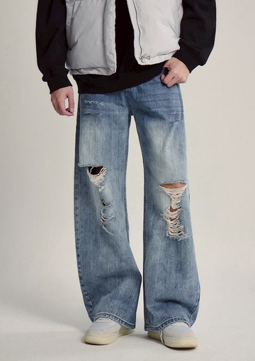 闊腿直筒牛仔褲