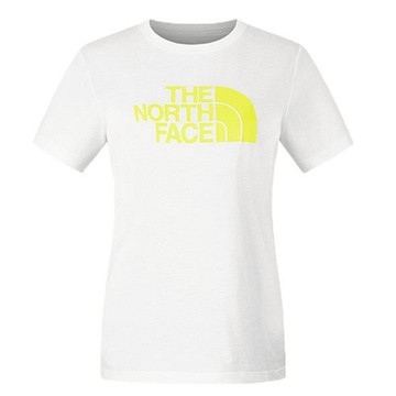 The North Face 北臉 短袖上衣 女 訓練 慢跑 速乾 透氣 亞規 W FOUNDATION LOGO 白黃 NF0A8CK9FN4
