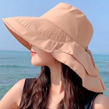 OCEANSUNFISH 夏季 女款披肩/護頸一體遮陽帽/防曬帽 戶外/徒步/大帽簷/防紫外線漁夫帽 8062  卡其色  15 x 12 x 11cm