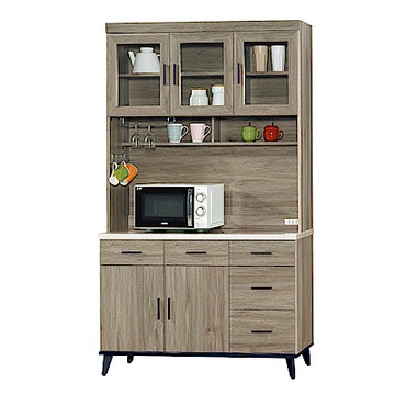 Boden-艾克森4尺仿石面收納餐櫃/碗盤櫃(全組)-121x43x202cm