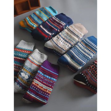 無骨工裝復古長襪子冬阿美紅翼高筒粗棉線加厚保暖男士民族風潮襪