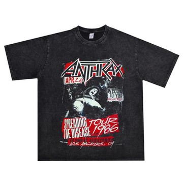 數碼直噴Anthrax炭疽樂隊鞭笞金屬印花T恤短袖圓領寬松重磅嘻哈