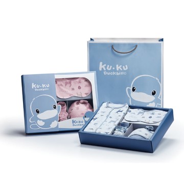 KU.KU 酷咕鴨 北歐迷境森林包巾禮盒-7件組|彌月禮(藍/粉)
