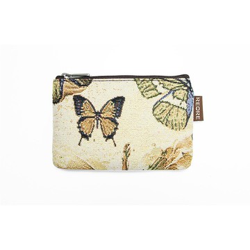 零錢包 卡片隔層 / 防潑水 平織緹花 戀蝶春紛金黃