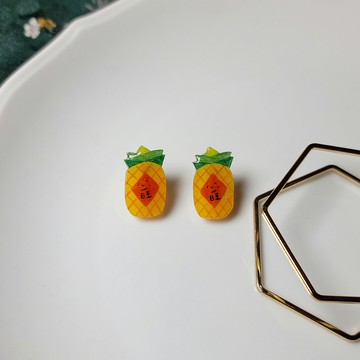 好運旺旺來 鳳梨 水果 可愛表情 手繪熱縮片 耳環