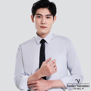 【Emilio Valentino】經典條紋長袖襯衫-灰條