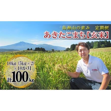 ふるさと納税 10kg×10ヶ月 鳥海山の恵み 農家直送！ あきたこまち（玄米・5kg×2袋） 秋田県にかほ市