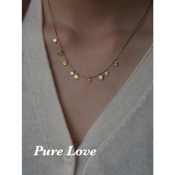 Pure Love樂芙 /正韓 鈦鋼【316L醫療鋼】G01160星光閃閃花朵閃爍鎖骨鏈 短項鏈 / 金