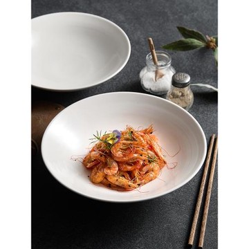 中式酒店純白餐具冷涼菜盤高腳水果盤客廳家用陶瓷白色斗笠碗面碗