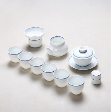 功夫茶具套裝組陶瓷白玉瓷蓋碗茶杯茶濾公道杯整套青花瓷泡茶茶碗