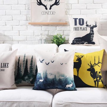 北歐森系麋鹿客廳風格棉麻抱枕汽車靠枕厚實辦公腰枕抱枕沙發靠墊