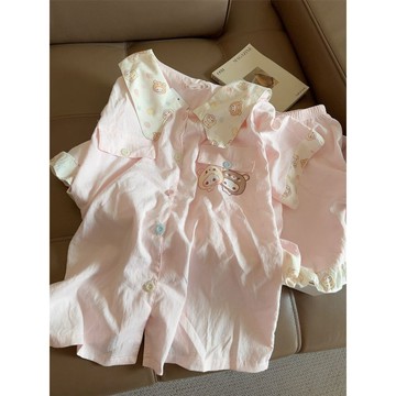 Healthy baby 女童睡衣可愛輕鬆熊夏季兒童短袖薄款中大童家居服套裝可外穿短袖睡衣兒童睡衣套裝夏季居家服居家服短