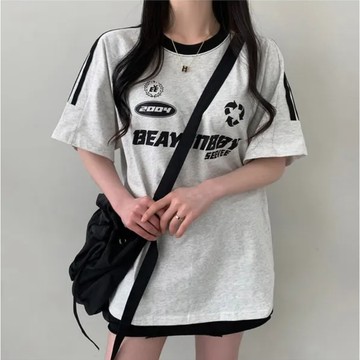 Vuja de 純棉 t恤 短袖上衣女 英文印花 T恤 韓國上衣 oversize T恤 寬鬆上衣 潮流衣服  ins風