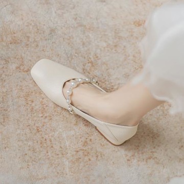 真皮瑪麗珍單鞋女2025年夏季新款淺口低跟奶奶鞋仙女風法式高跟鞋