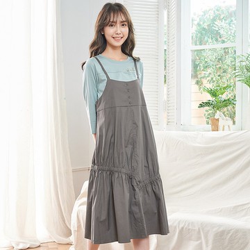 Hana Mokuba  氣質甜美不對稱鬆緊帶抽褶吊帶裙