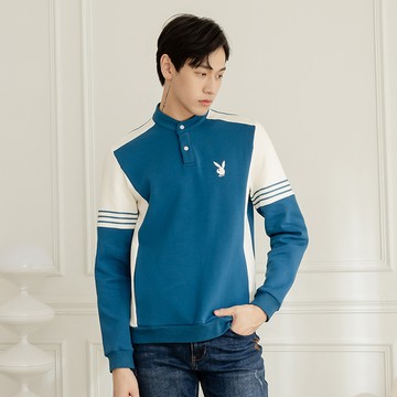 PLAYBOY - 立領撞色拼接休閒上衣 - 湖綠色/642-018-56-1