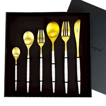 MIO系列-霧面金色不銹鋼-餐具6件禮盒組(主餐刀叉匙點心叉匙咖啡匙) 紅金6件禮盒組