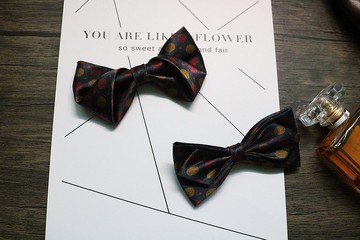 墨綠色復古圖案領結/真絲派對蝴蝶結