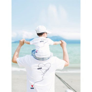 高端親子裝夏裝短袖T恤一家三口洋氣時尚愛心父子母女裝嬰兒爬服