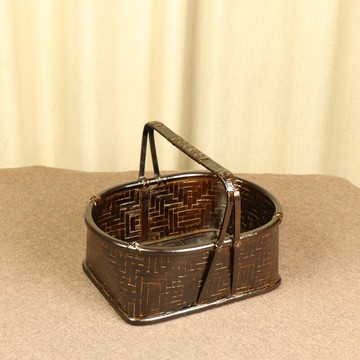 大漆手工竹編仿古提籃茶具收納盒日式竹籃水果籃點心籃家用收納筐