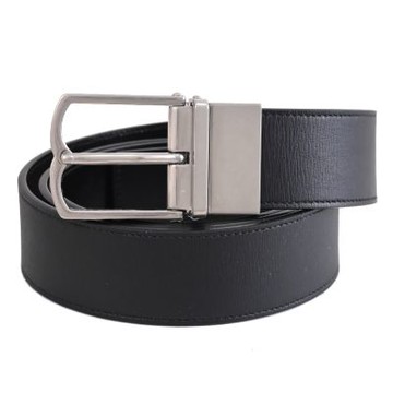 BALLY COUNTRY 經典B LOGO穿釦式水波紋皮革雙面皮帶(黑)