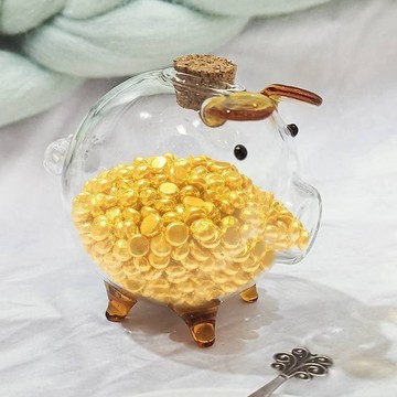 臺灣出貨+免運存金罐玻璃攢金豆豆只進不出小豬存錢罐小金豆收納瓶許願瓶金瓜子