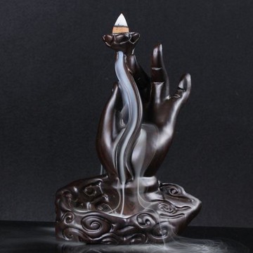 黑檀草花梨小號佛手倒流香蓮花佛手香爐倒流香爐塔香錐香香爐擺件