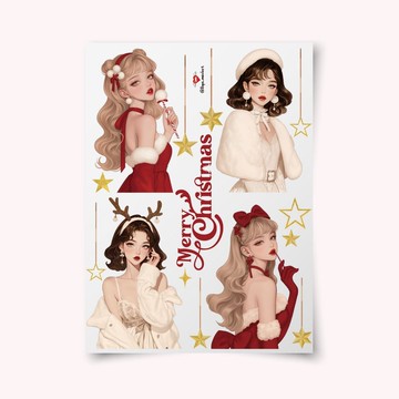 聖誕女孩角色貼紙 – 4 張一組