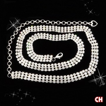 【CH-BELT 銓丞皮帶】三排水鑽閃亮奧鑽 流行造型女生腰鍊帶