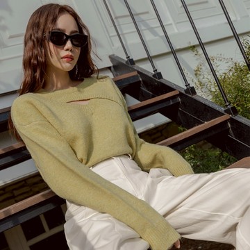 CHIC A SPACE 純欲鏤空針織毛衣(灰/黃綠) 女裝 現貨 氣質 高級感