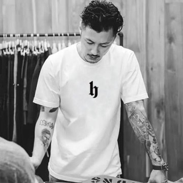 HANDIAN美式簡約短袖t恤男基礎字母印花潮牌寬松純棉夏季男生半袖