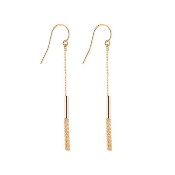 Trois petits points 小圓管墜流蘇金色長耳環