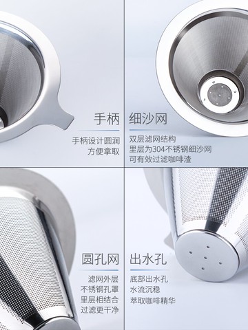 咖啡過濾網雙層手沖咖啡壺過濾杯器具套裝滴漏式免濾紙漏斗過濾器