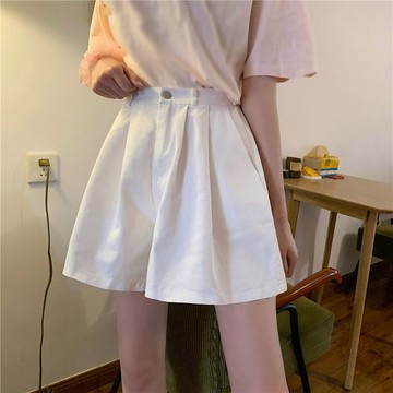 【PING'S🌞】白色 短褲 女 新款 鬆緊 高腰 顯瘦 外穿 百搭 闊腿褲 學生 休閒 褲子 夏季