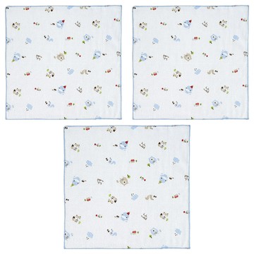 KU.KU Duckbill 酷咕鴨 狐狸熊滿底緹花紗布手帕 Set  藍色  30x30cm