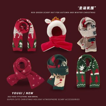 兒童圍巾冬季寶寶新年紅色圍脖圣誕節禮物加厚保暖可愛圣誕鹿雪人