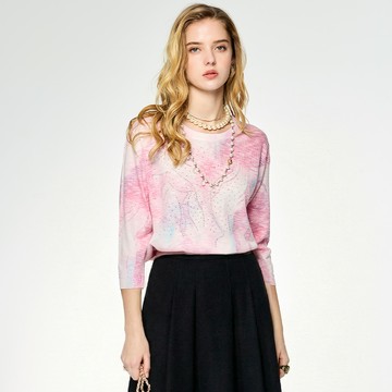 柔彩暈染燙鑽七分袖針織上衣_粉色【MON'S 流行服飾】