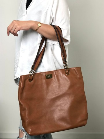 【日本直送 名牌中古包】CHANEL 香奈兒 手提包 咖啡色 經典雙 C LOGO 皮革 托特包 vintage 古著 xu5xvk