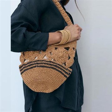 【米蘭精品】現貨+預購 女草編包手提包渡假單肩側背包大容量藤編織包包-鏤空花朵水桶包74ly59