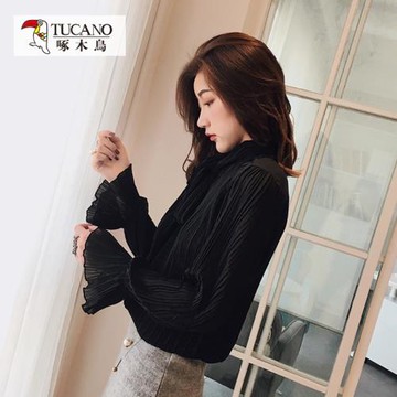 2025春秋新款蝴蝶結女士長袖鹽系襯衫設計感小眾日系復古雪紡上衣