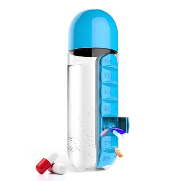 iSFun 1周藥盒水杯1合1隨身杯  藍綠色  600ml  1個