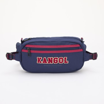 【KANGOL】撞色織帶胸肩包 深藍-6355178080