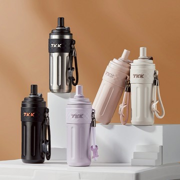 【TKK】禮物精選-律動吸管杯 316不鏽鋼x陶瓷噴塗 保溫杯 運動水壺500ML(附手提繩)戶外露營登山運動專用