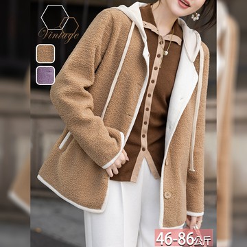 連帽仿羊羔絨排釦外套(2色) M-4XL【976272X】【現+預】☆流行前線☆