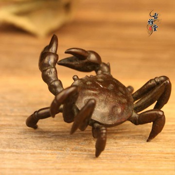純手工純紫銅茶寵擺件小物件螃蟹仿古壺蓋托功夫茶道零配茶席擺件1入