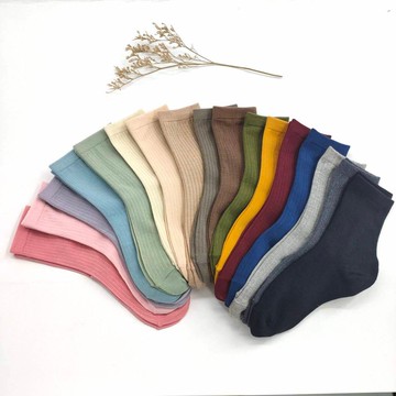 //日常色//韓版純棉坑條中筒襪 親子襪